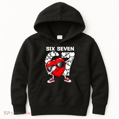 Valentines Day Hearts Dabbing Six Seven 67 Meme Kids Hoodie