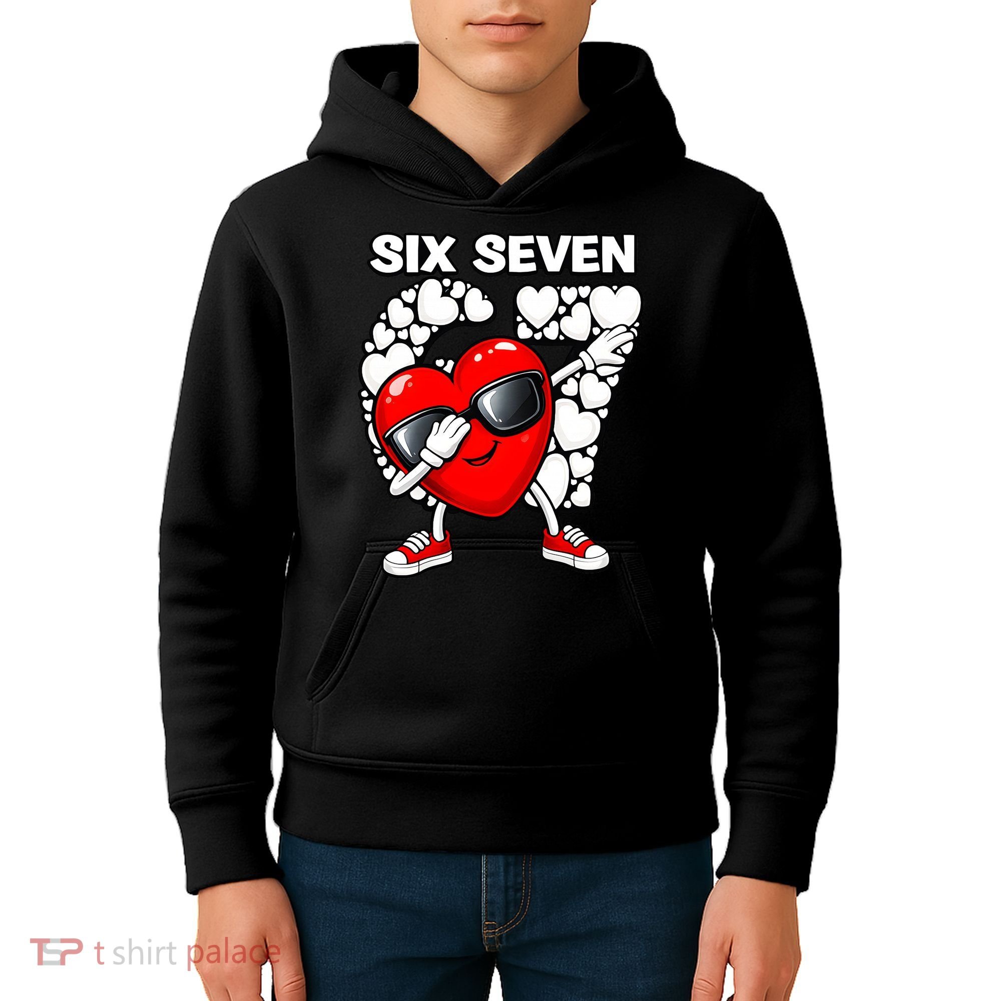 Valentines Day Hearts Dabbing Six Seven 67 Meme Kids Hoodie