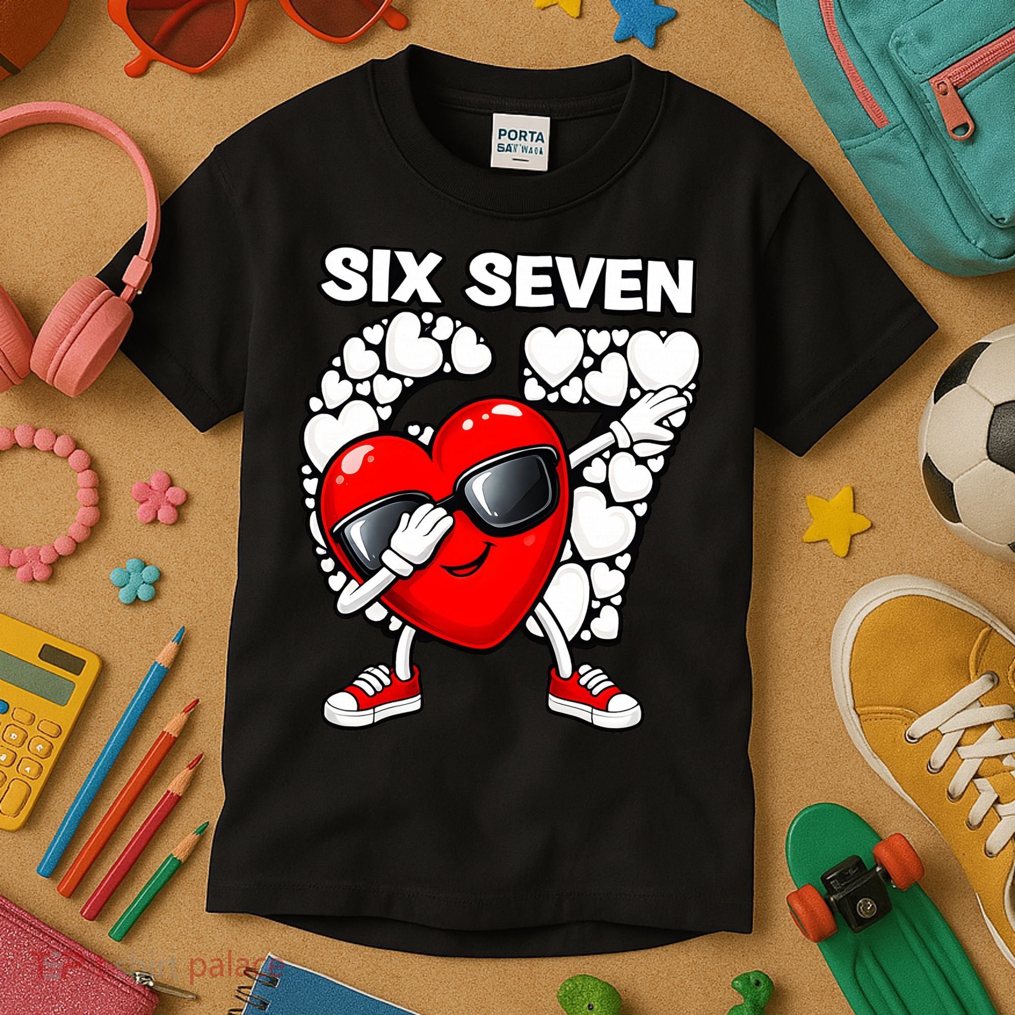 Valentines Day Hearts Dabbing Six Seven 67 Meme Kids T-Shirt