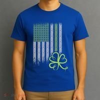 Vintage Distressed Irish American Flag Shamrock Silhouette Funny Gift T-Shirt thumb 3
