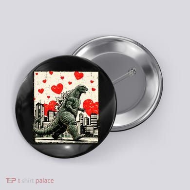 Valentine's Day Japanese Monster Hearts Kaiju Button