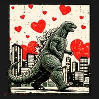 Valentine's Day Japanese Monster Hearts Kaiju Baby Bodysuit thumb 2
