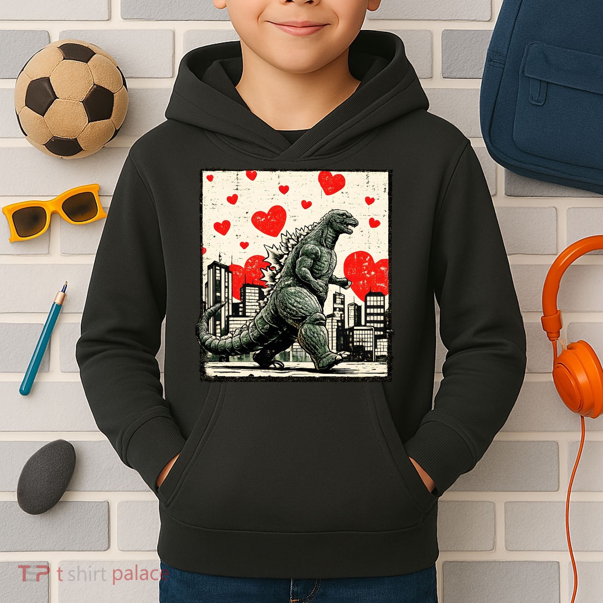 Valentine's Day Japanese Monster Hearts Kaiju Kids Hoodie