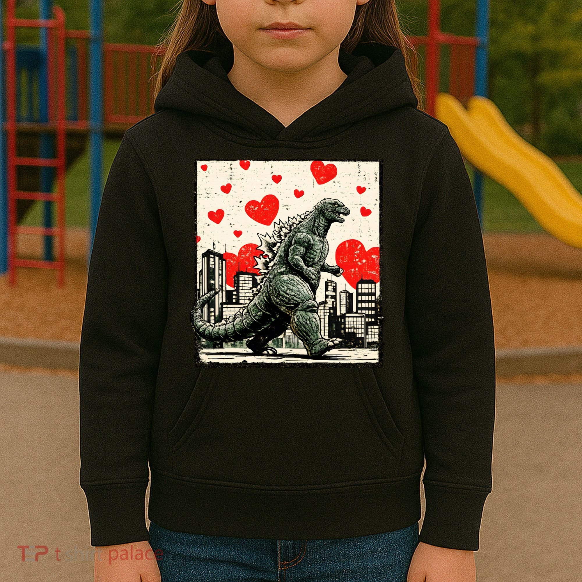 Valentine's Day Japanese Monster Hearts Kaiju Kids Hoodie