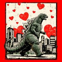 Valentine's Day Japanese Monster Hearts Kaiju Santa Hat thumb 1
