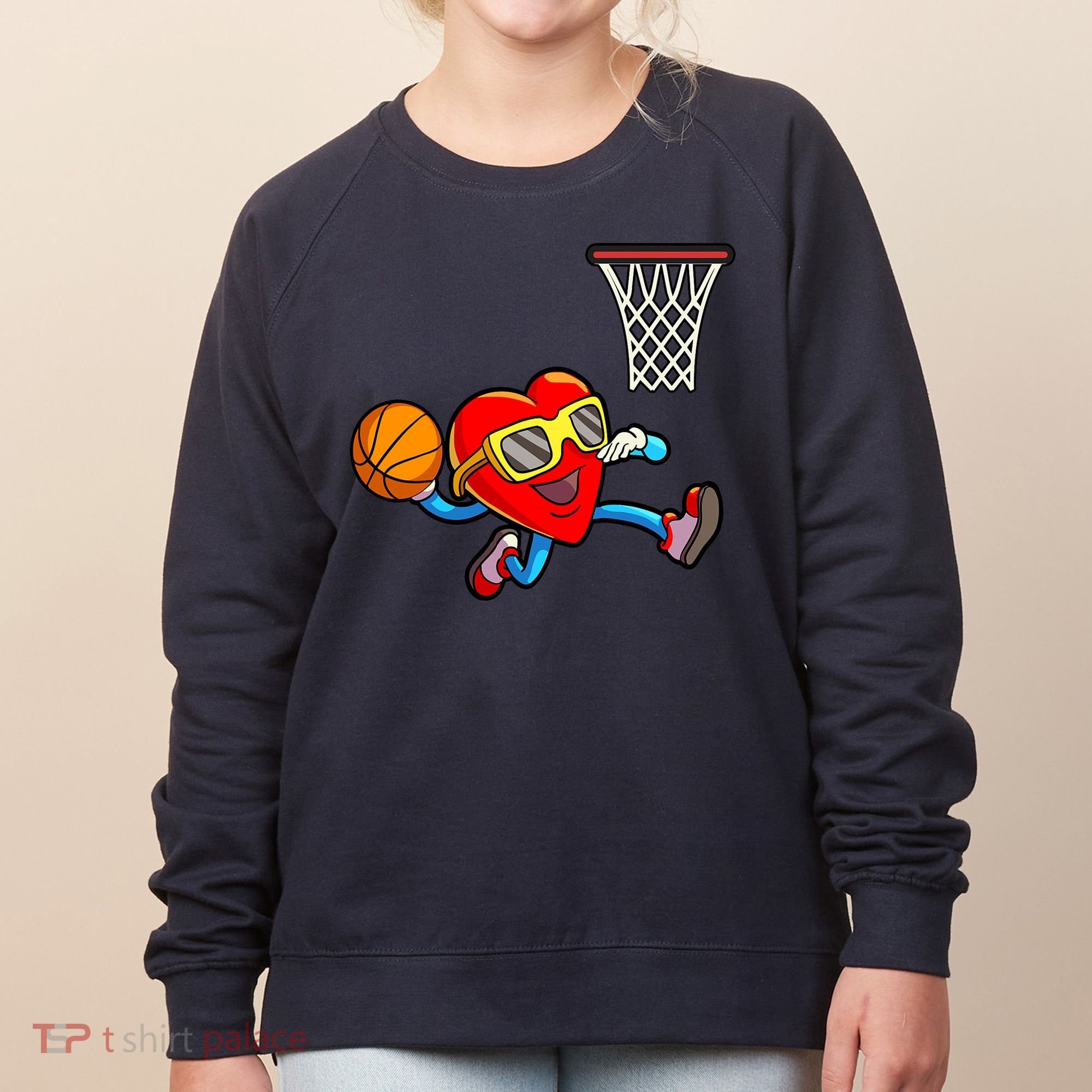 Valentines Day Kids Boys Men Heart Dunking Basketbal Women's Sweatshirt