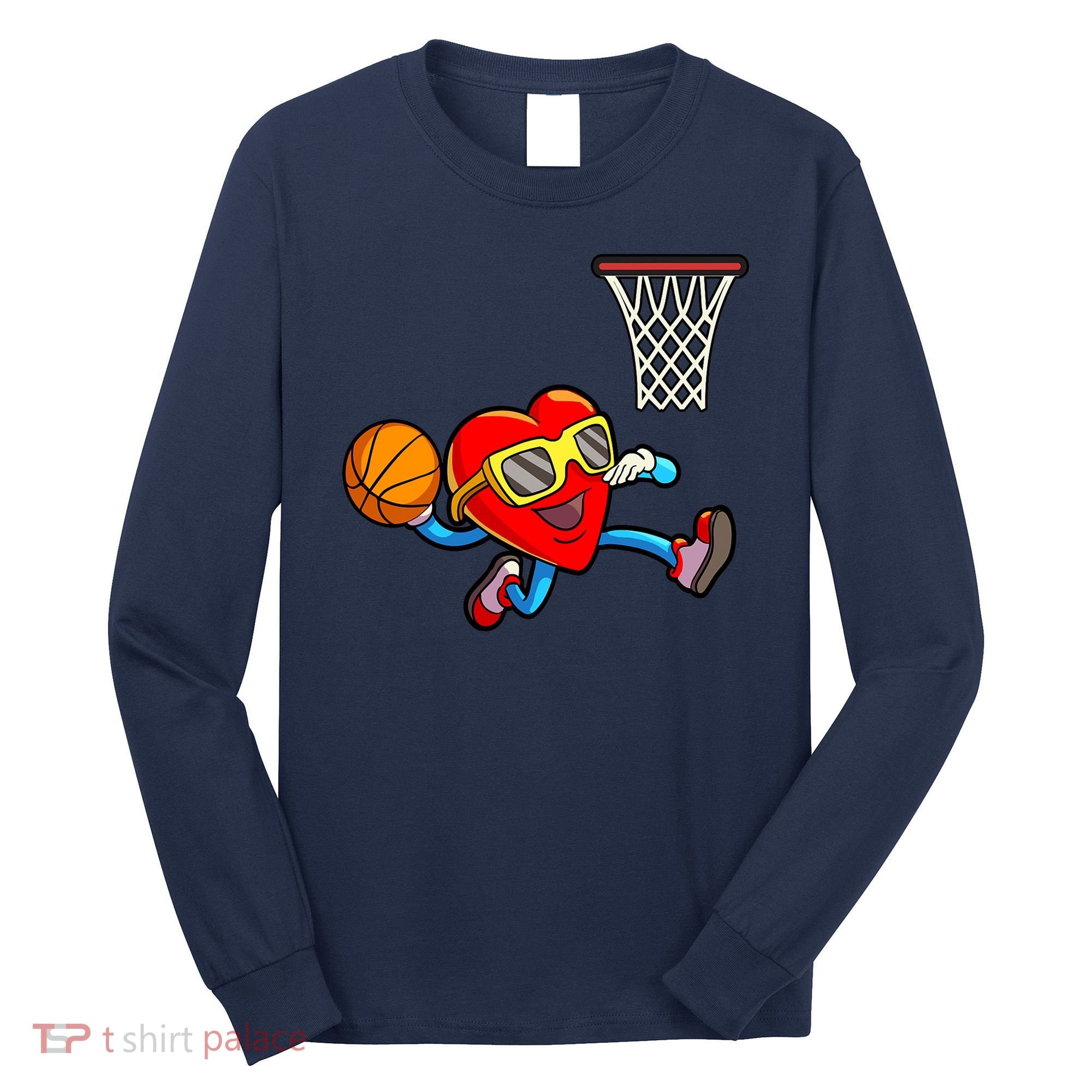 Valentines Day Kids Boys Men Heart Dunking Basketbal Long Sleeve Shirt