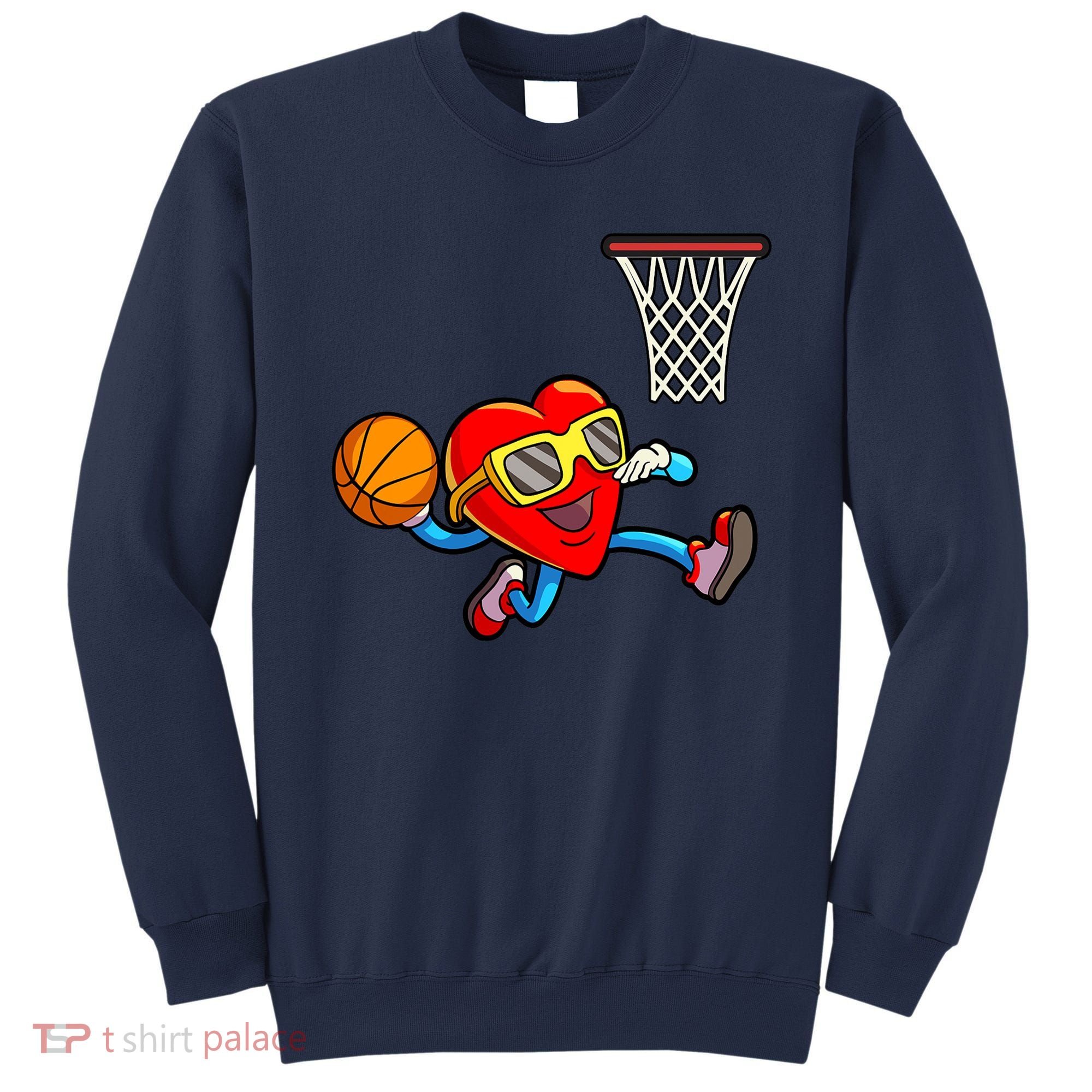 Valentines Day Kids Boys Men Heart Dunking Basketbal Sweatshirt