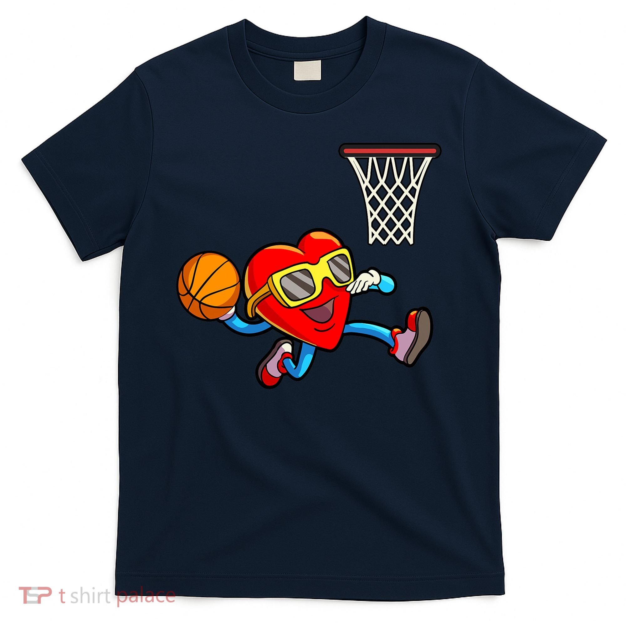Valentines Day Kids Boys Men Heart Dunking Basketbal T-Shirt