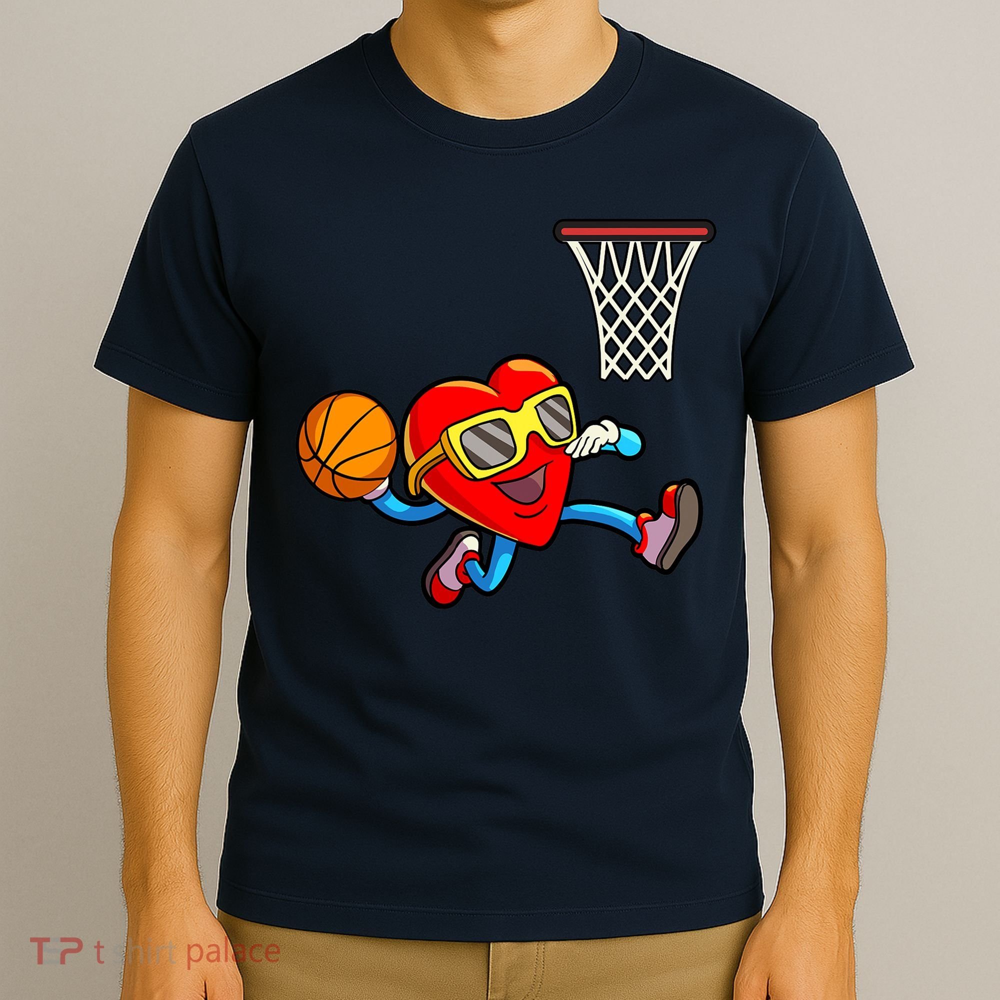Valentines Day Kids Boys Men Heart Dunking Basketbal T-Shirt