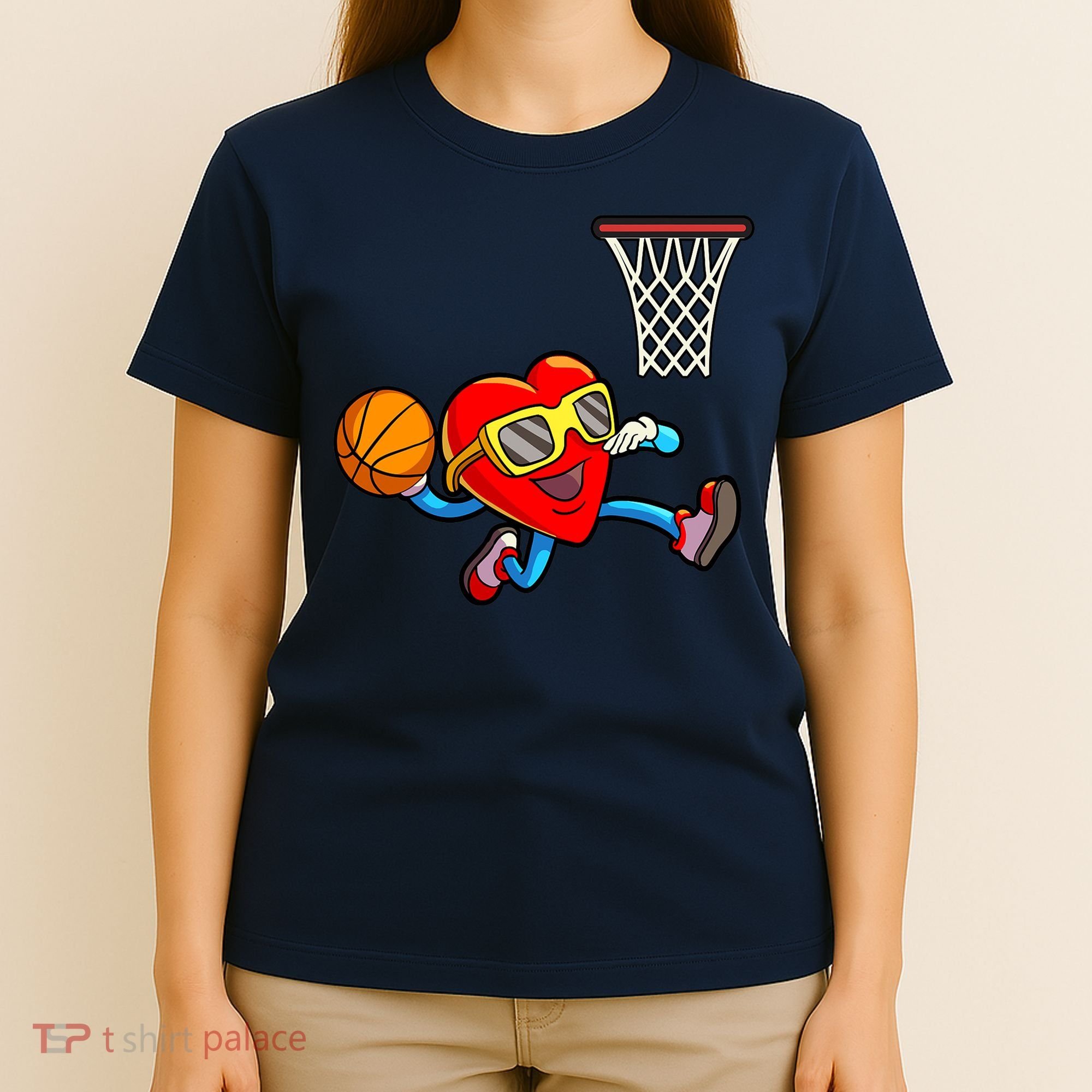 Valentines Day Kids Boys Men Heart Dunking Basketbal T-Shirt