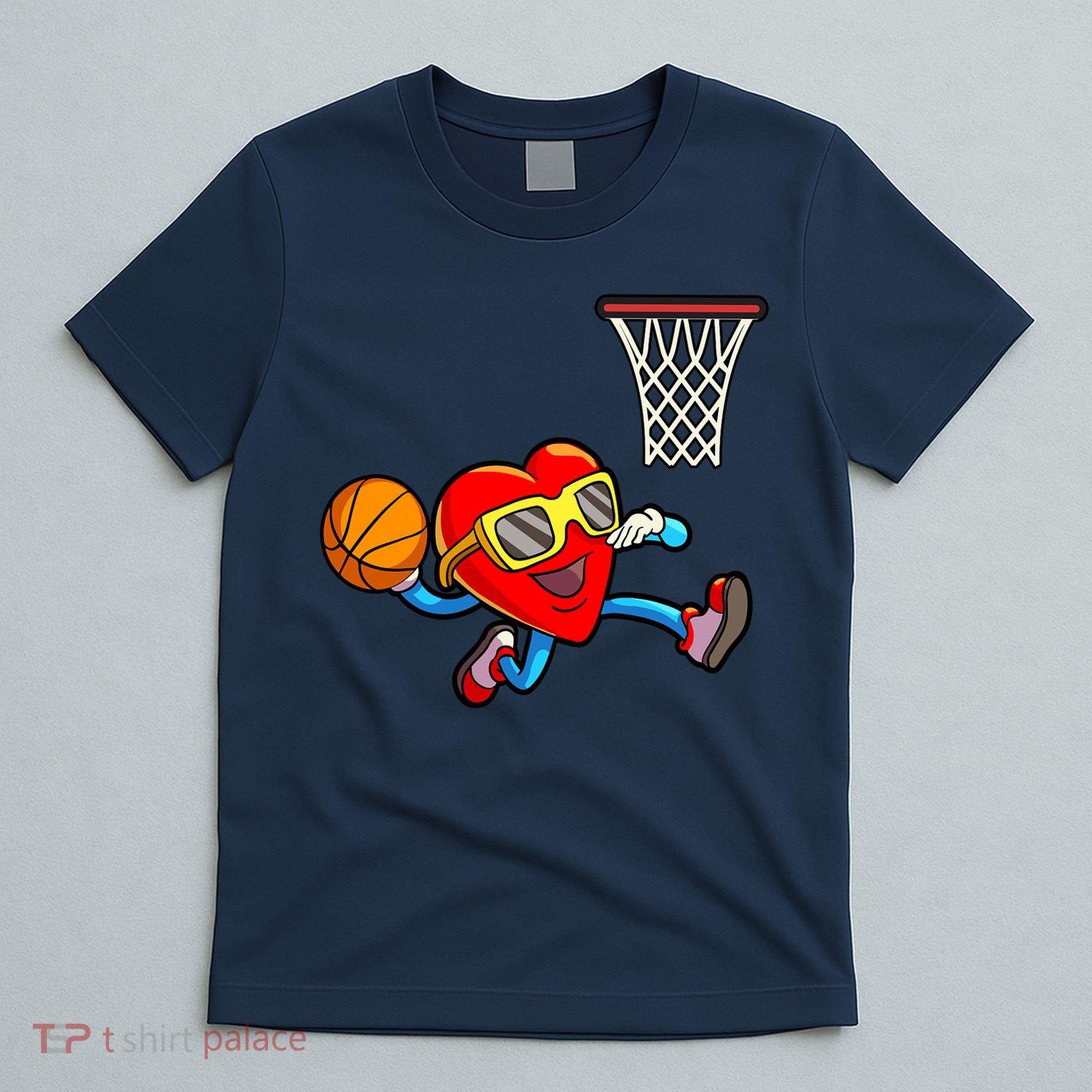 Valentines Day Kids Boys Men Heart Dunking Basketbal T-Shirt