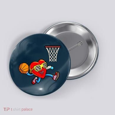 Valentines Day Kids Boys Men Heart Dunking Basketbal Button
