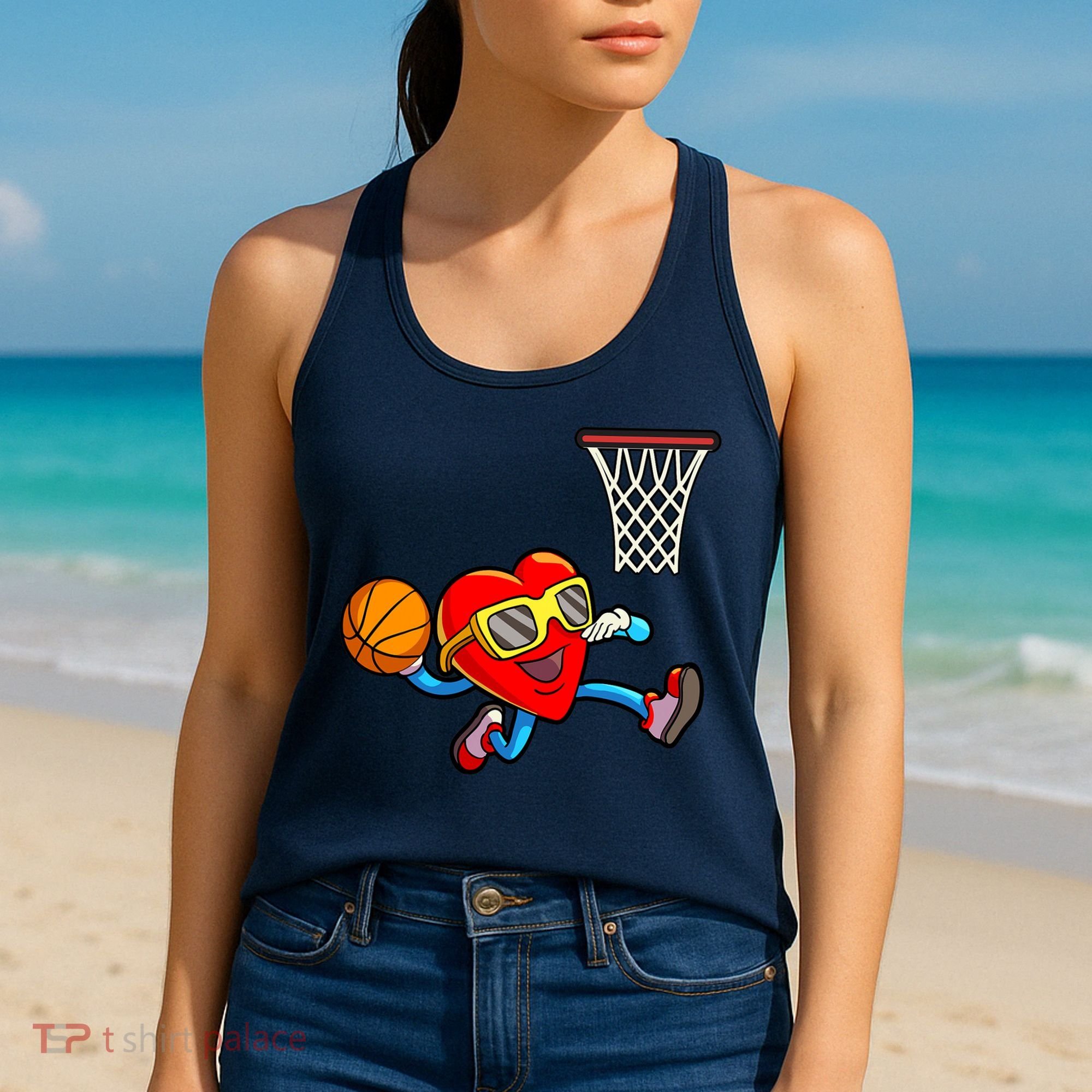 Valentines Day Kids Boys Men Heart Dunking Basketbal Women's Tank Top