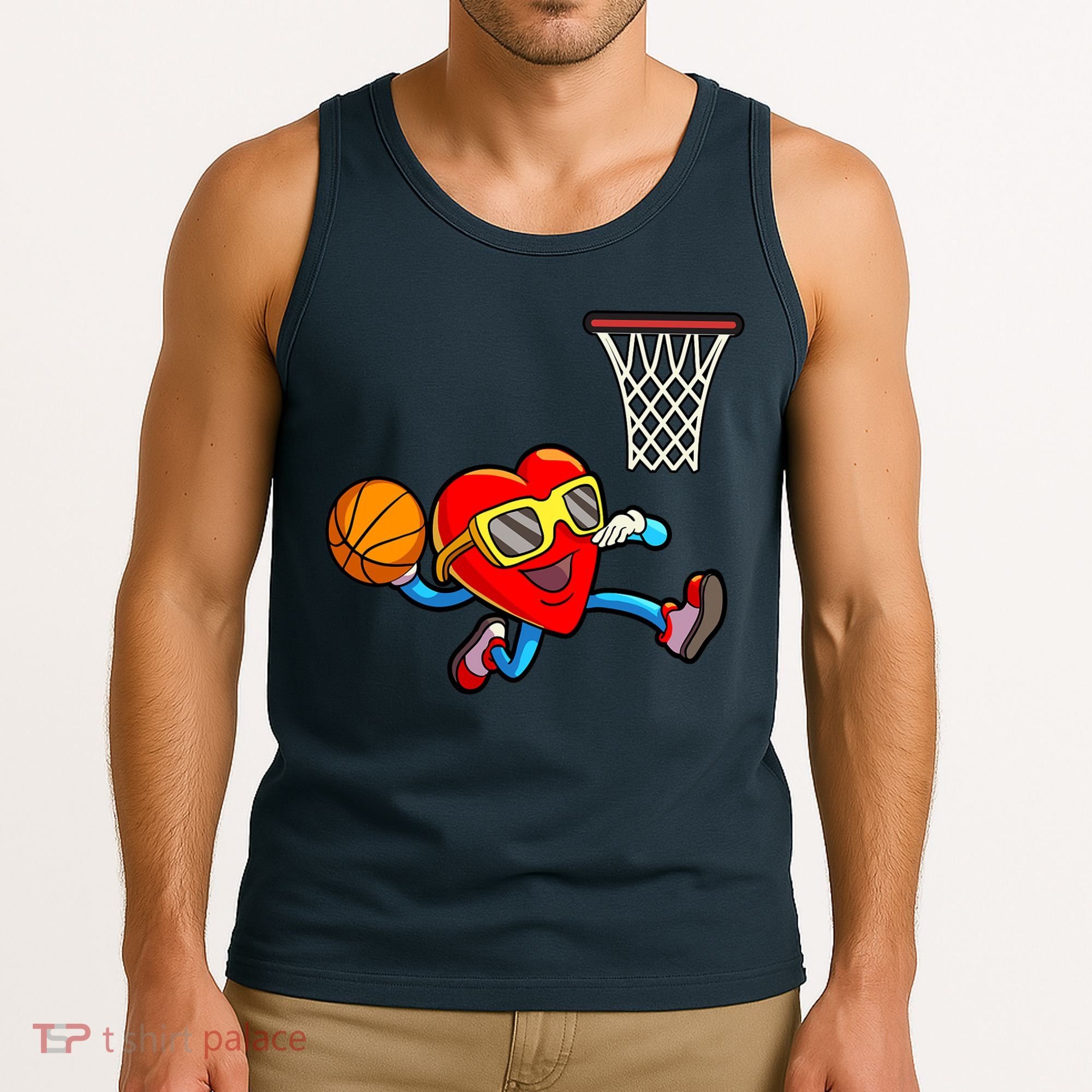 Valentines Day Kids Boys Men Heart Dunking Basketbal Tank Top