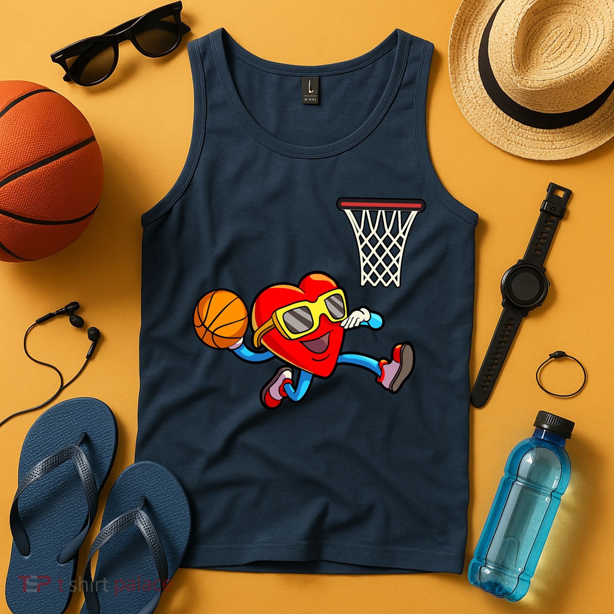 Valentines Day Kids Boys Men Heart Dunking Basketbal Tank Top