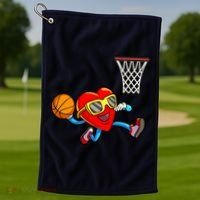 Valentines Day Kids Boys Men Heart Dunking Basketbal Golf Towel thumb 1