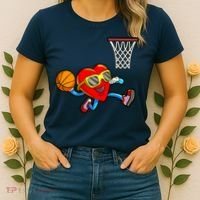 Valentines Day Kids Boys Men Heart Dunking Basketbal Women's T-Shirt thumb 2