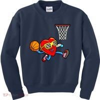 Valentines Day Kids Boys Men Heart Dunking Basketbal Kids Sweatshirt thumb 0