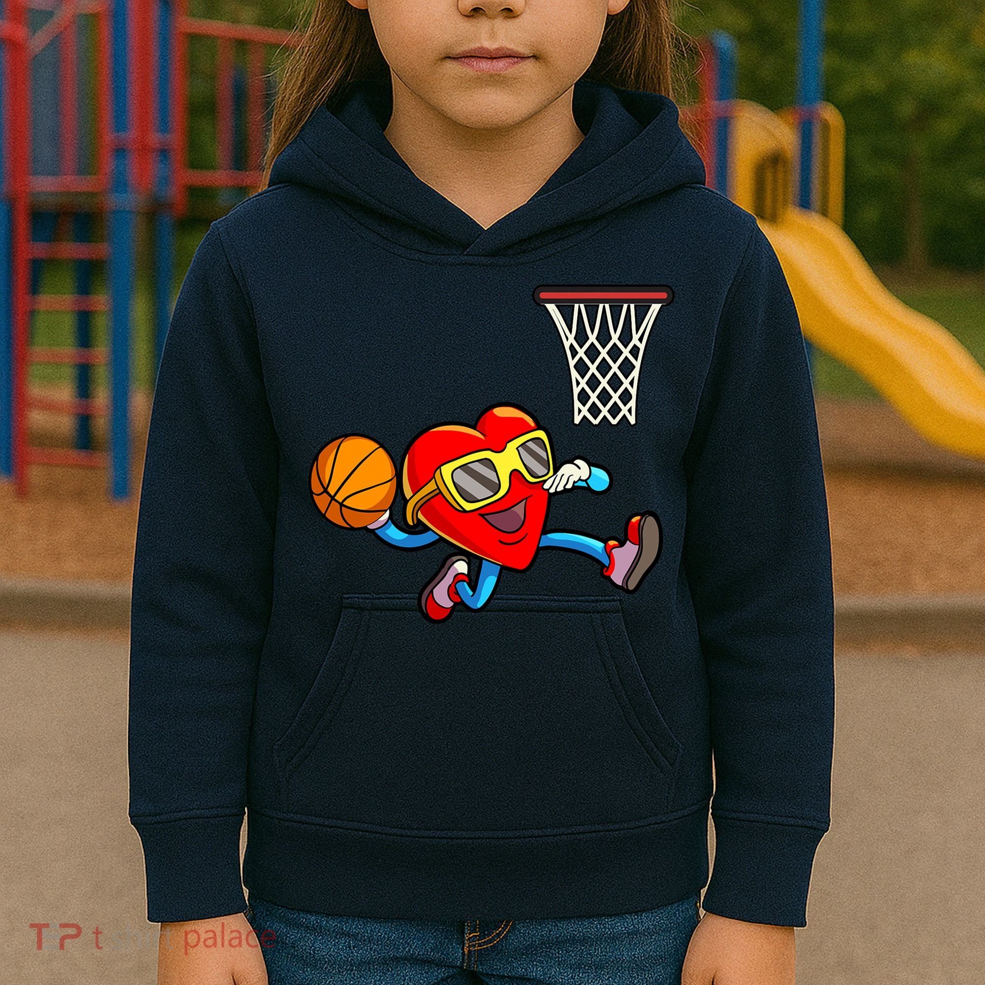 Valentines Day Kids Boys Men Heart Dunking Basketbal Kids Hoodie