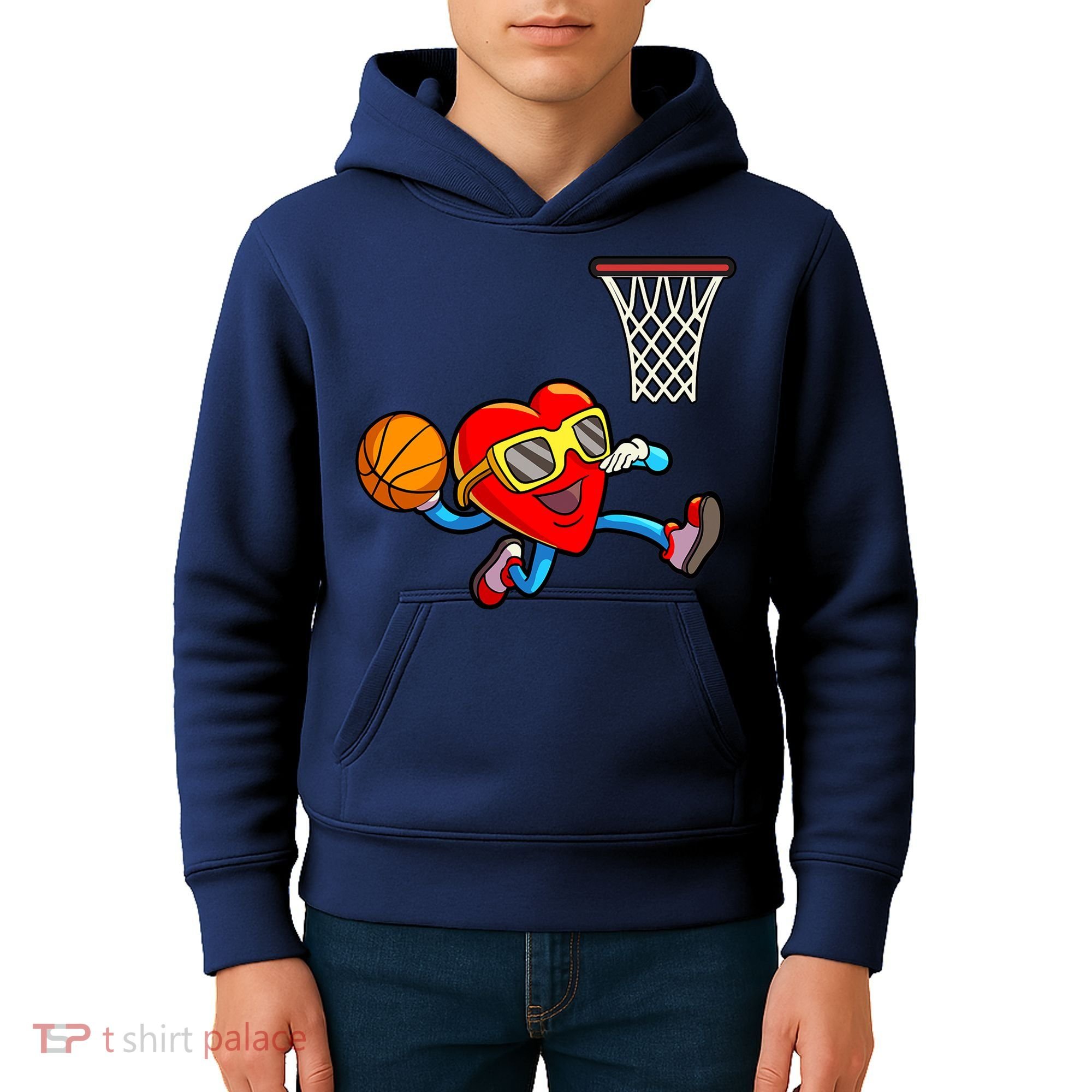 Valentines Day Kids Boys Men Heart Dunking Basketbal Kids Hoodie