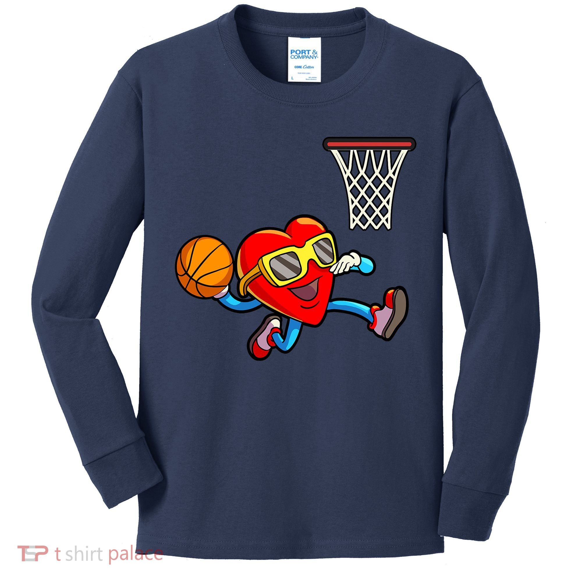 Valentines Day Kids Boys Men Heart Dunking Basketbal Kids Long Sleeve Shirt