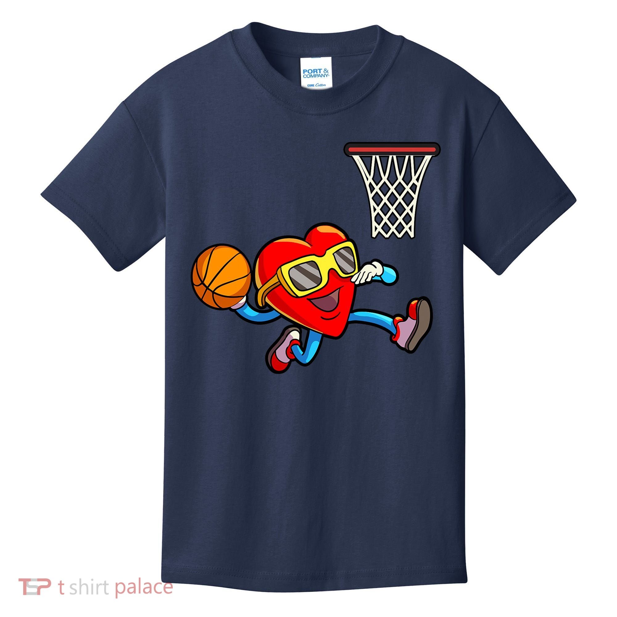 Valentines Day Kids Boys Men Heart Dunking Basketbal Kids T-Shirt