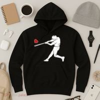Valentines Day Love Baseball Bat Batter Silhouette Heart Hoodie thumb 3