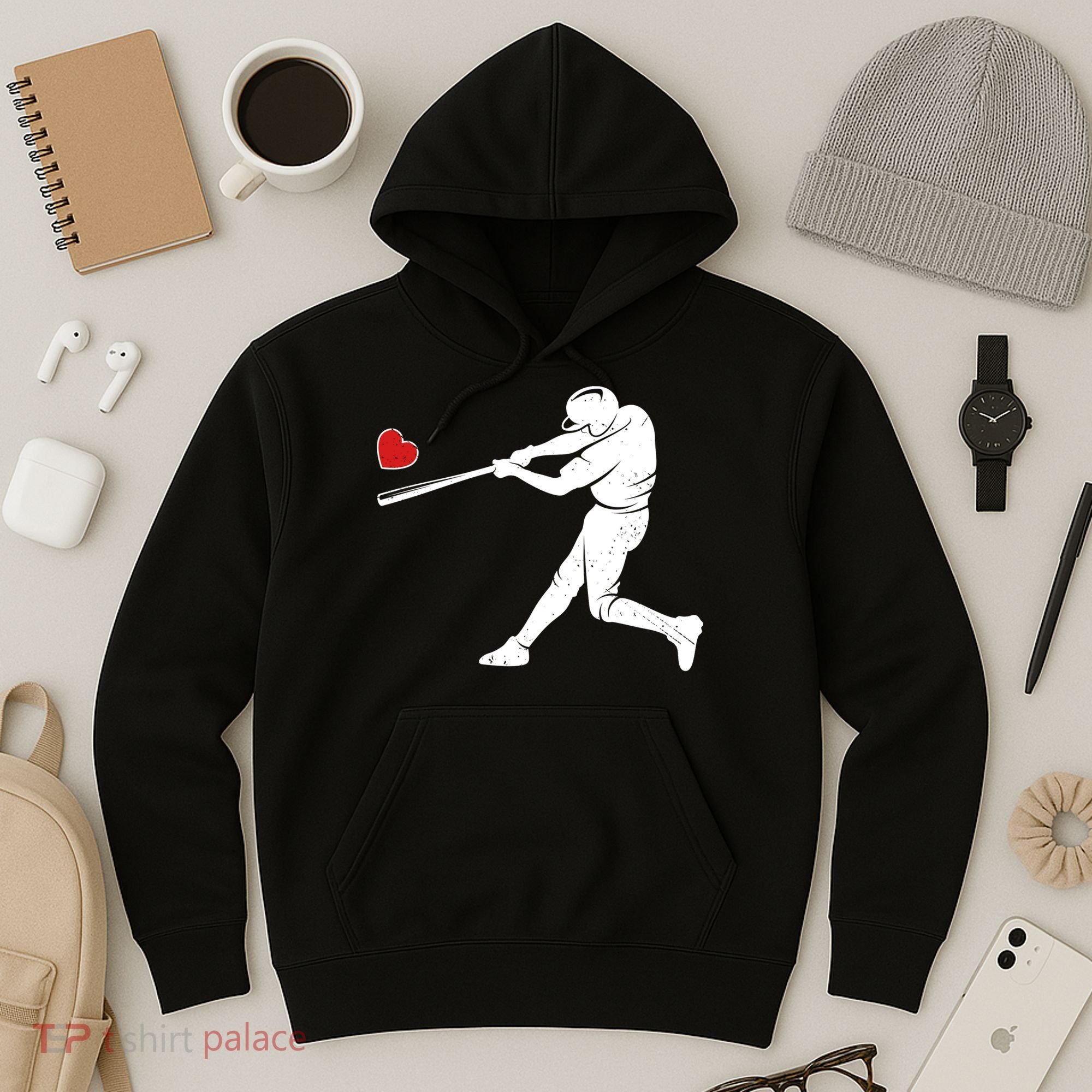 Valentines Day Love Baseball Bat Batter Silhouette Heart Hoodie