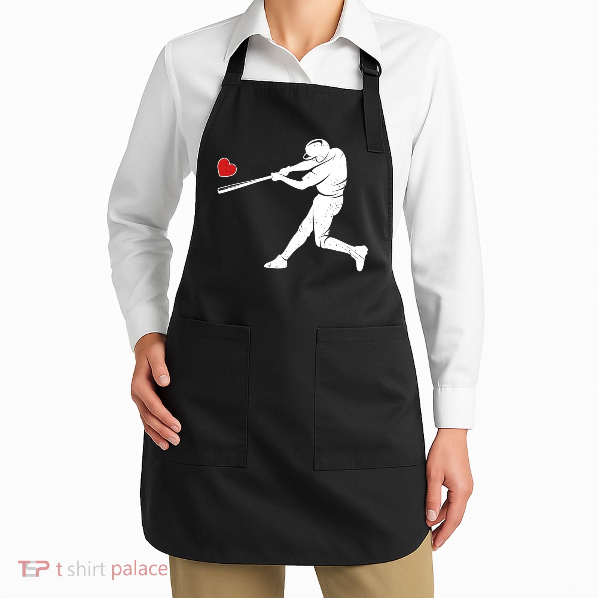 Valentines Day Love Baseball Bat Batter Silhouette Heart Apron