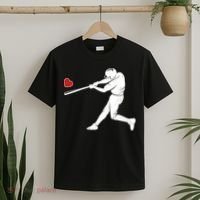 Valentines Day Love Baseball Bat Batter Silhouette Heart T-Shirt thumb 2
