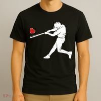 Valentines Day Love Baseball Bat Batter Silhouette Heart T-Shirt thumb 3