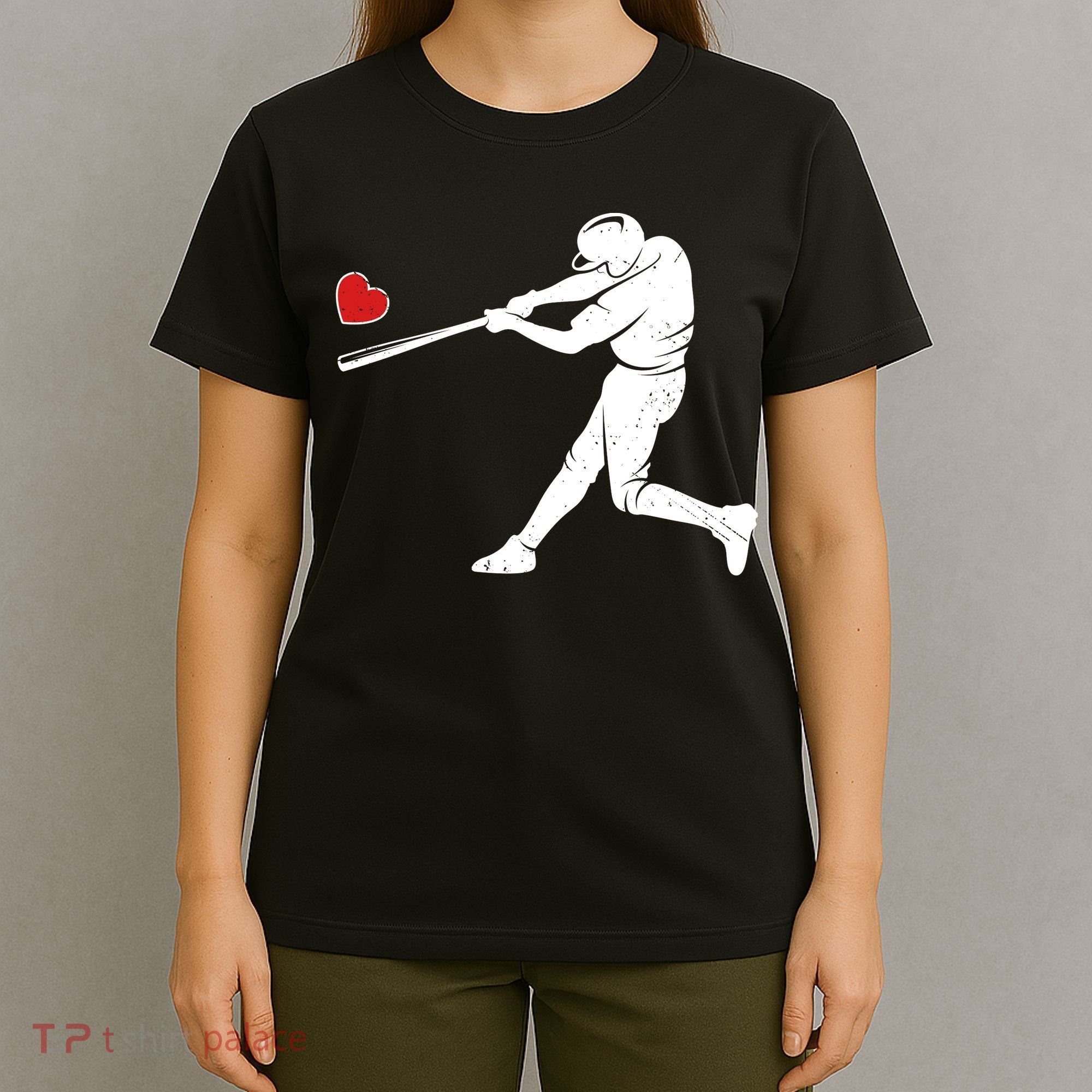 Valentines Day Love Baseball Bat Batter Silhouette Heart T-Shirt
