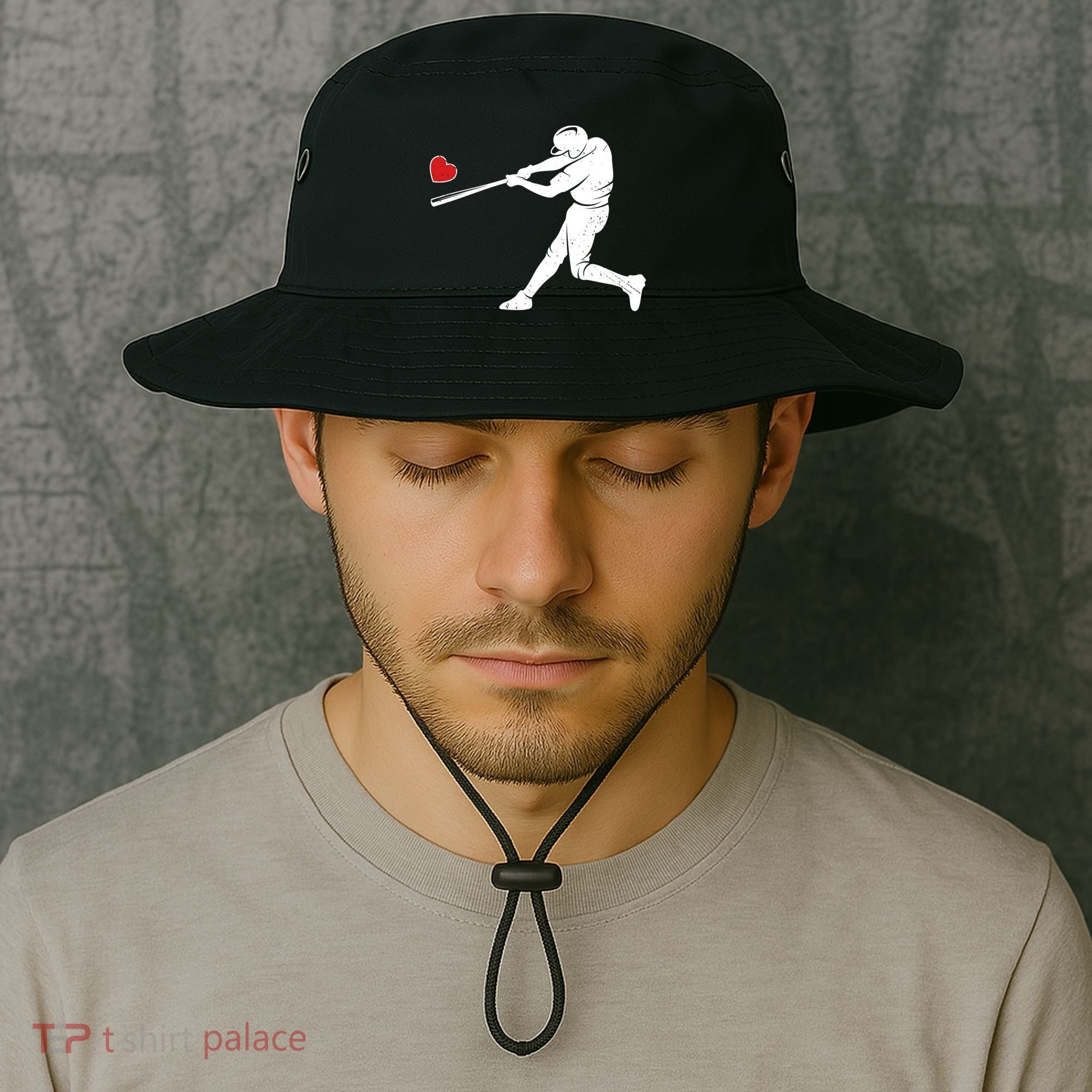 Valentines Day Love Baseball Bat Batter Silhouette Heart Bucket Hat