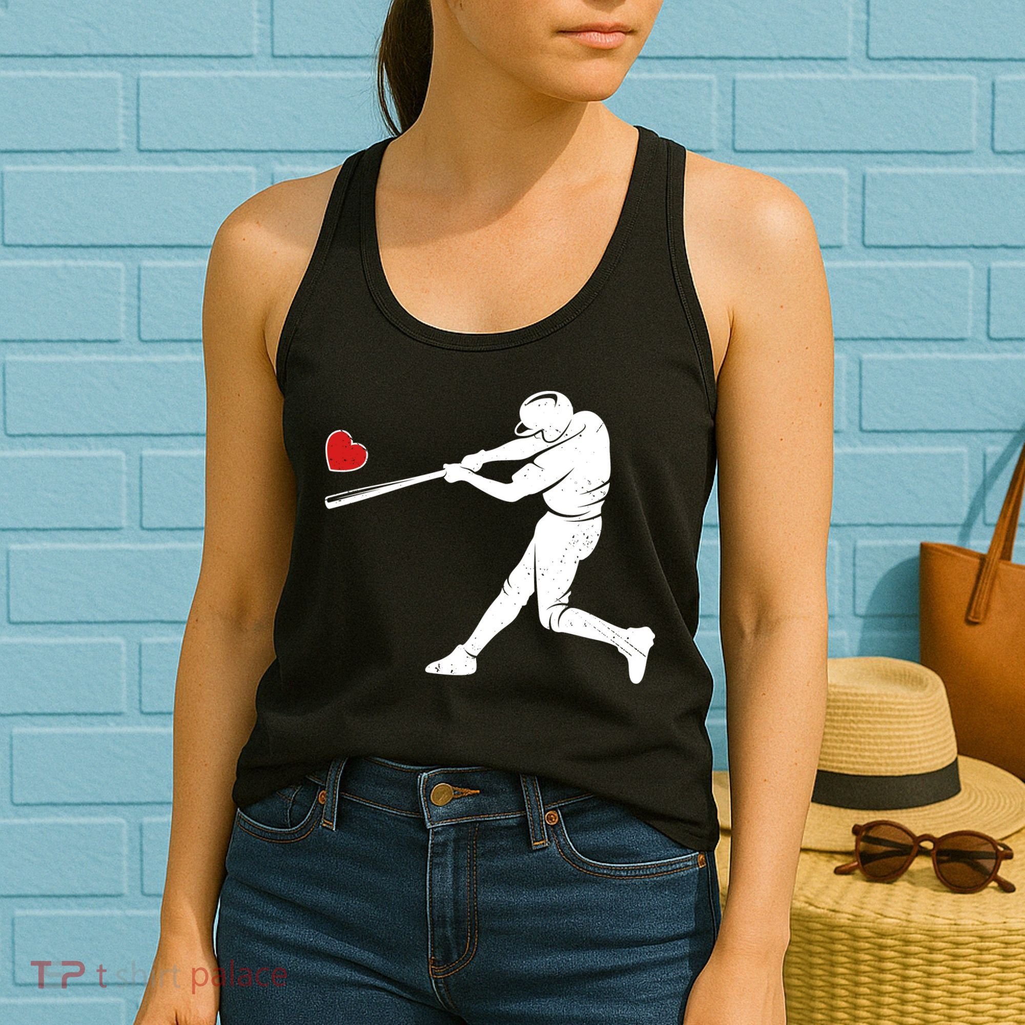 Valentines Day Love Baseball Bat Batter Silhouette Heart Women's Tank Top