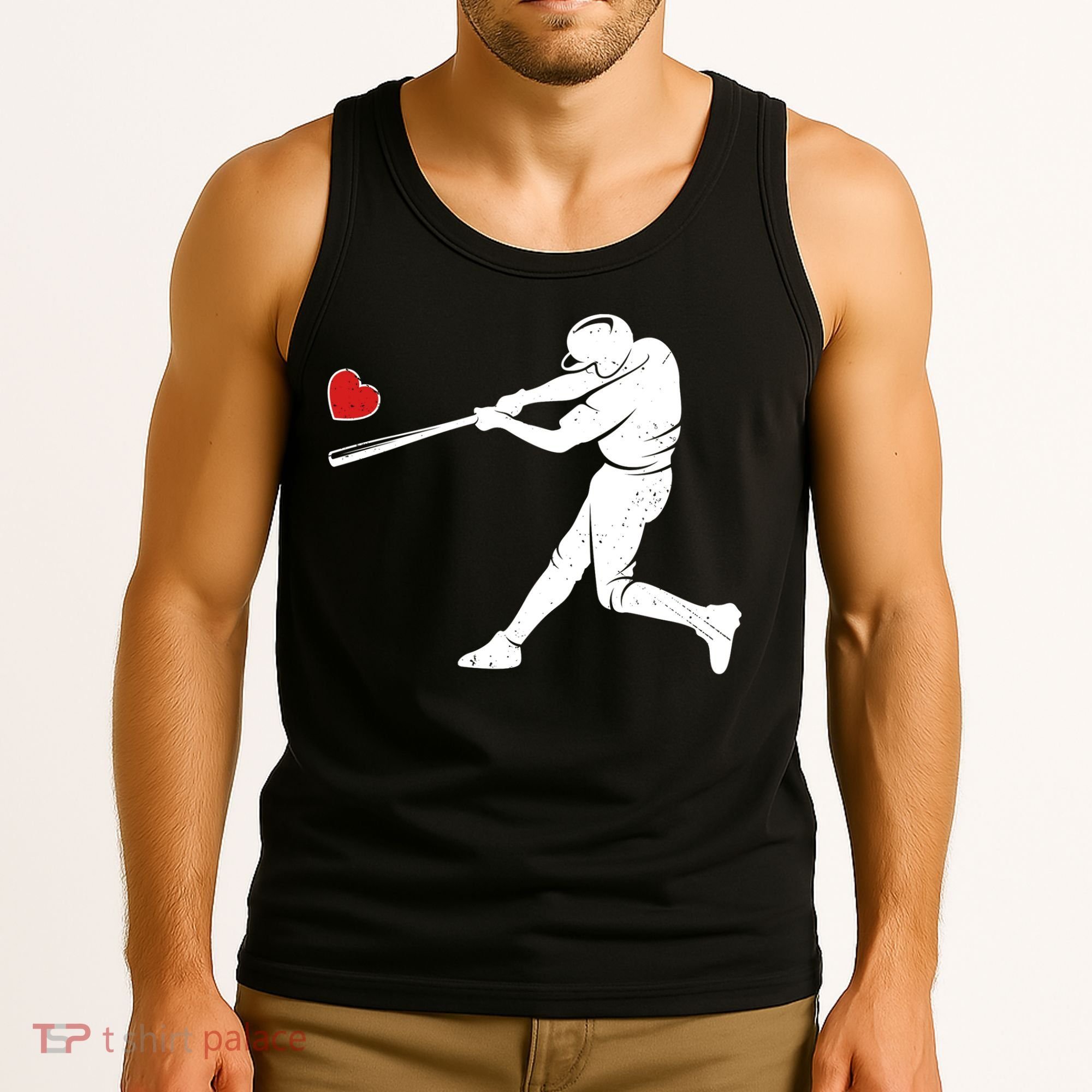 Valentines Day Love Baseball Bat Batter Silhouette Heart Tank Top