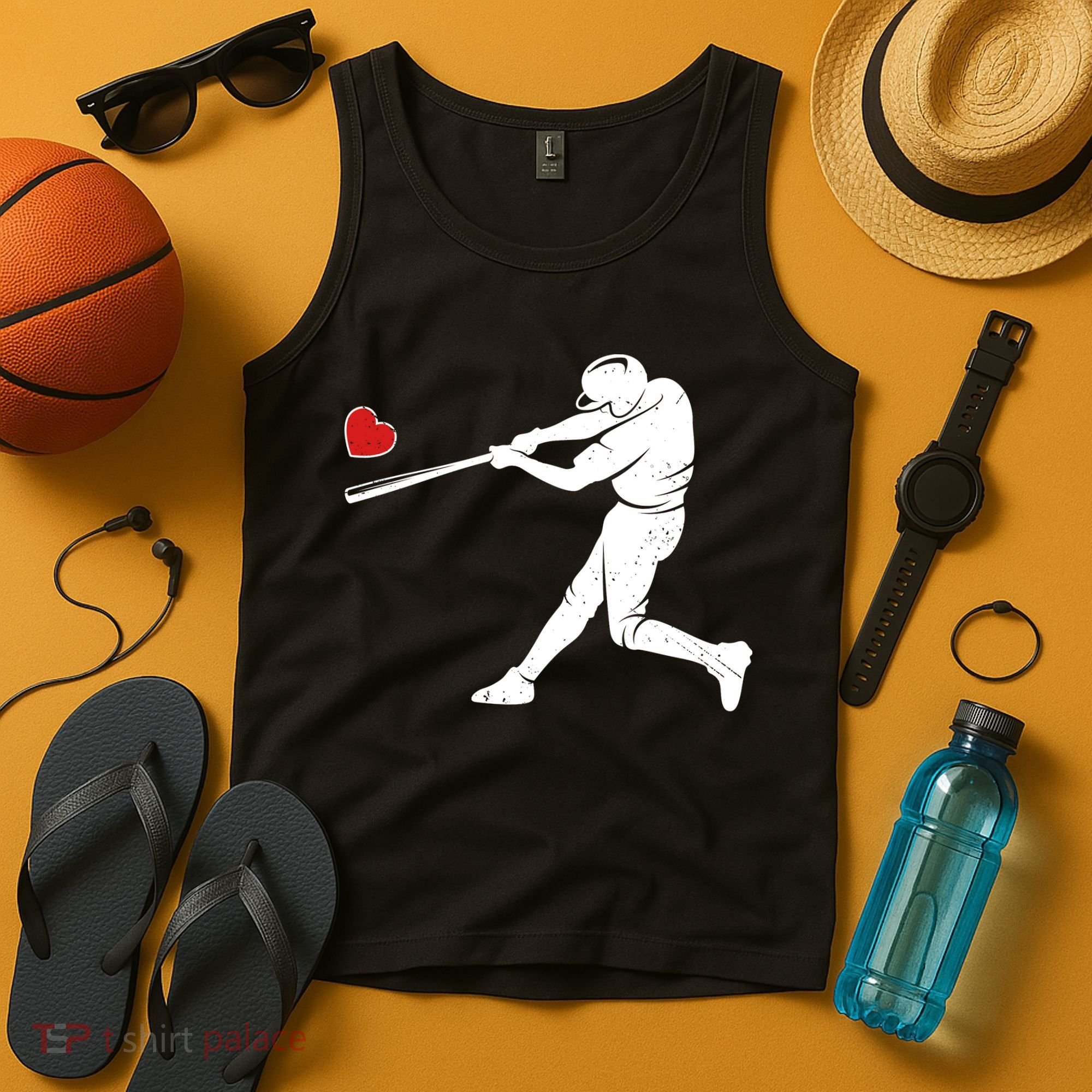 Valentines Day Love Baseball Bat Batter Silhouette Heart Tank Top