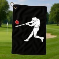Valentines Day Love Baseball Bat Batter Silhouette Heart Golf Towel thumb 1