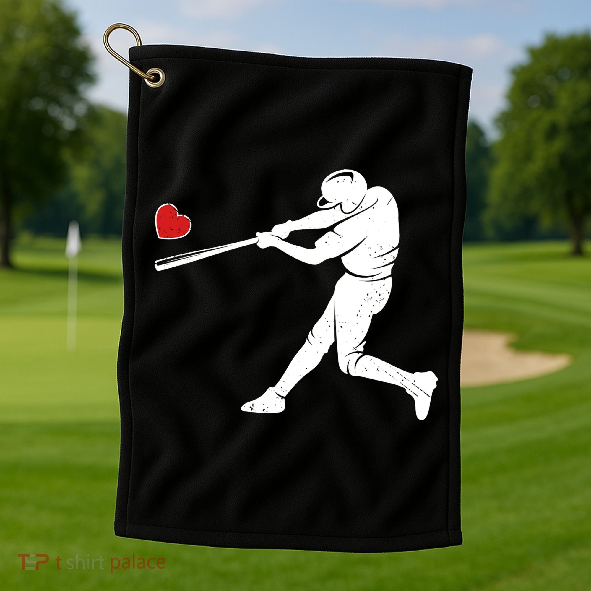 Valentines Day Love Baseball Bat Batter Silhouette Heart Golf Towel