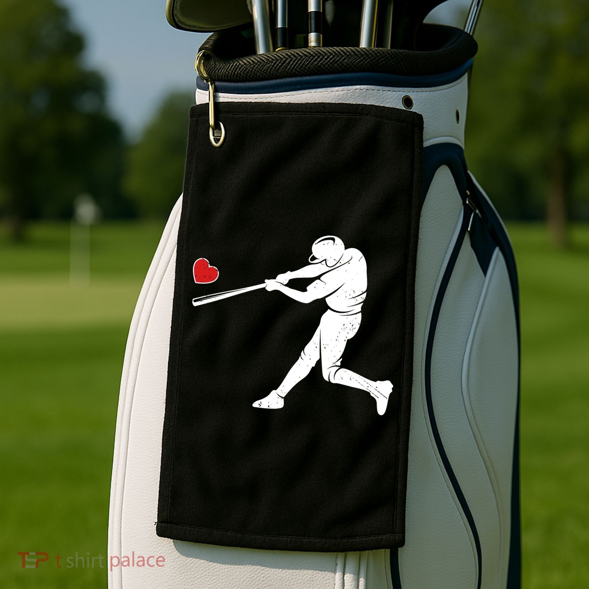 Valentines Day Love Baseball Bat Batter Silhouette Heart Golf Towel