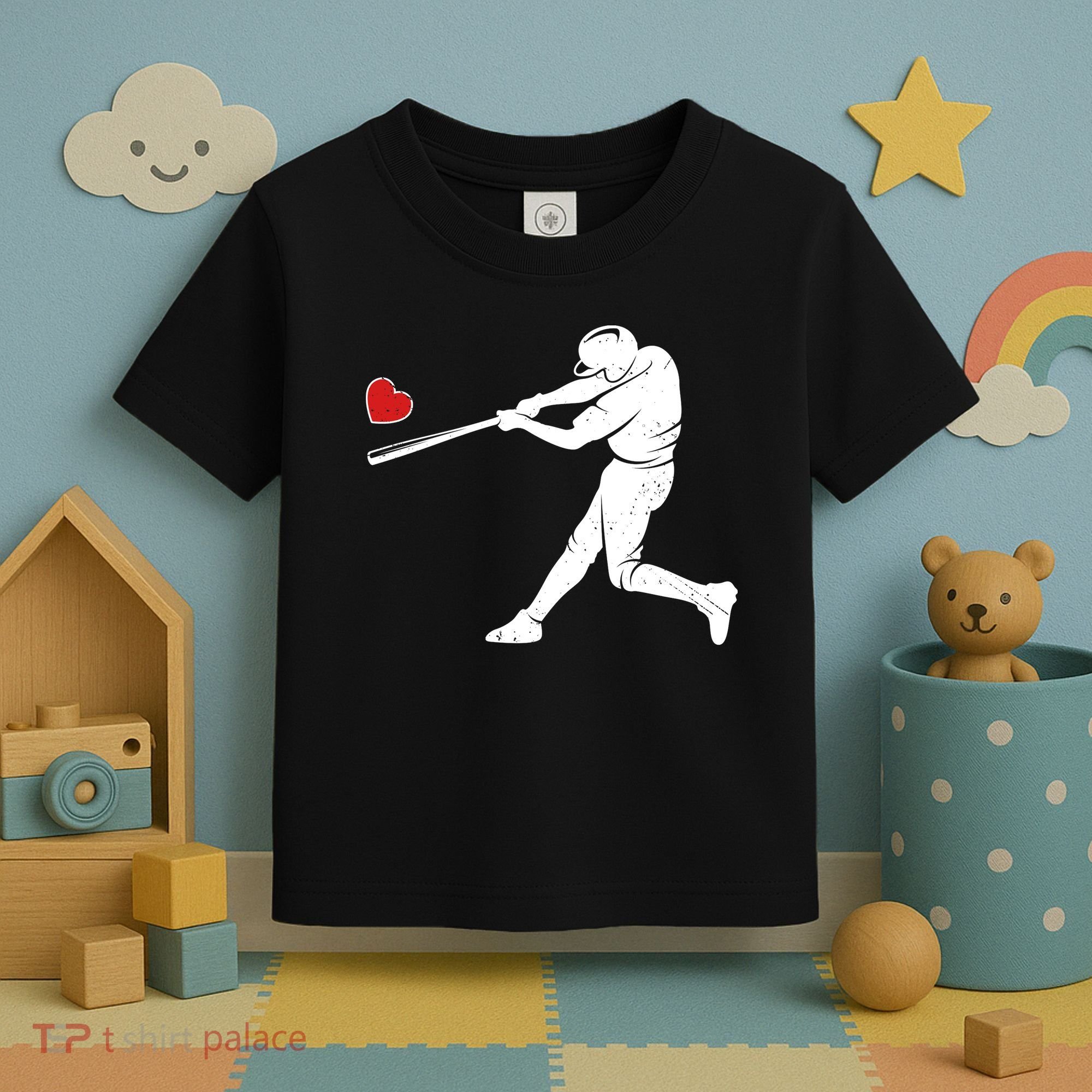 Valentines Day Love Baseball Bat Batter Silhouette Heart Toddler T-Shirt