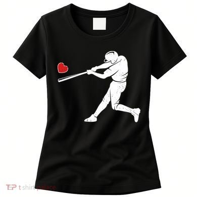 Valentines Day Love Baseball Bat Batter Silhouette Heart Women's T-Shirt