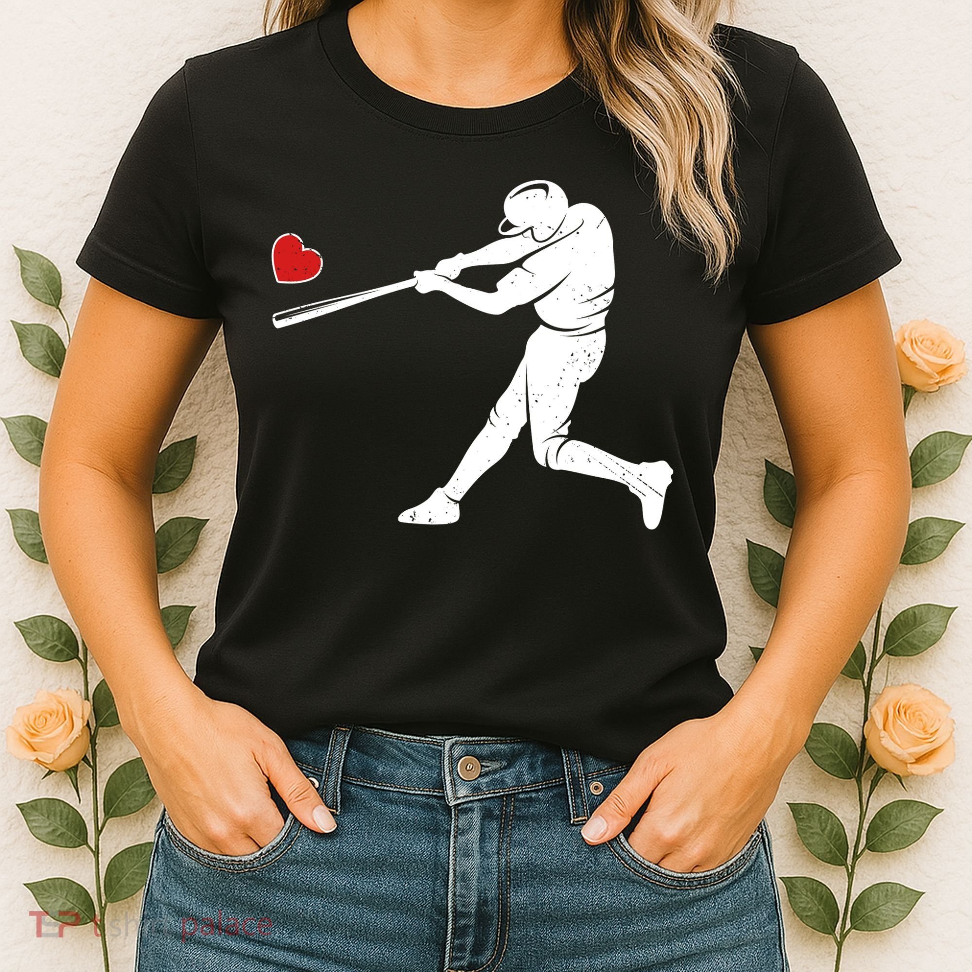 Valentines Day Love Baseball Bat Batter Silhouette Heart Women's T-Shirt