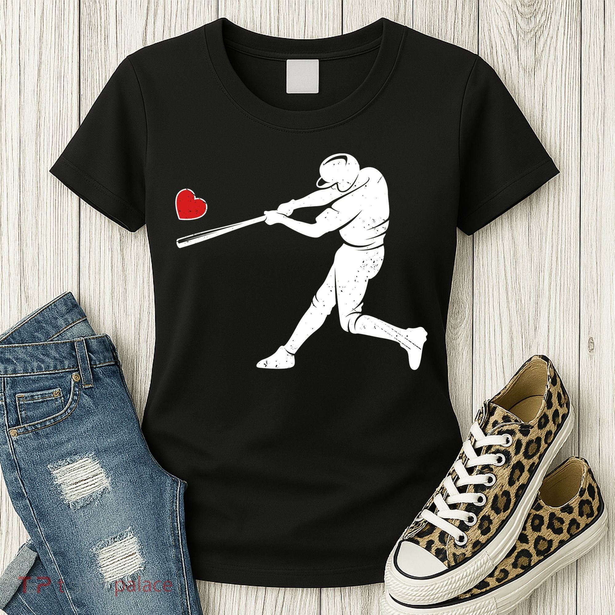 Valentines Day Love Baseball Bat Batter Silhouette Heart Women's T-Shirt