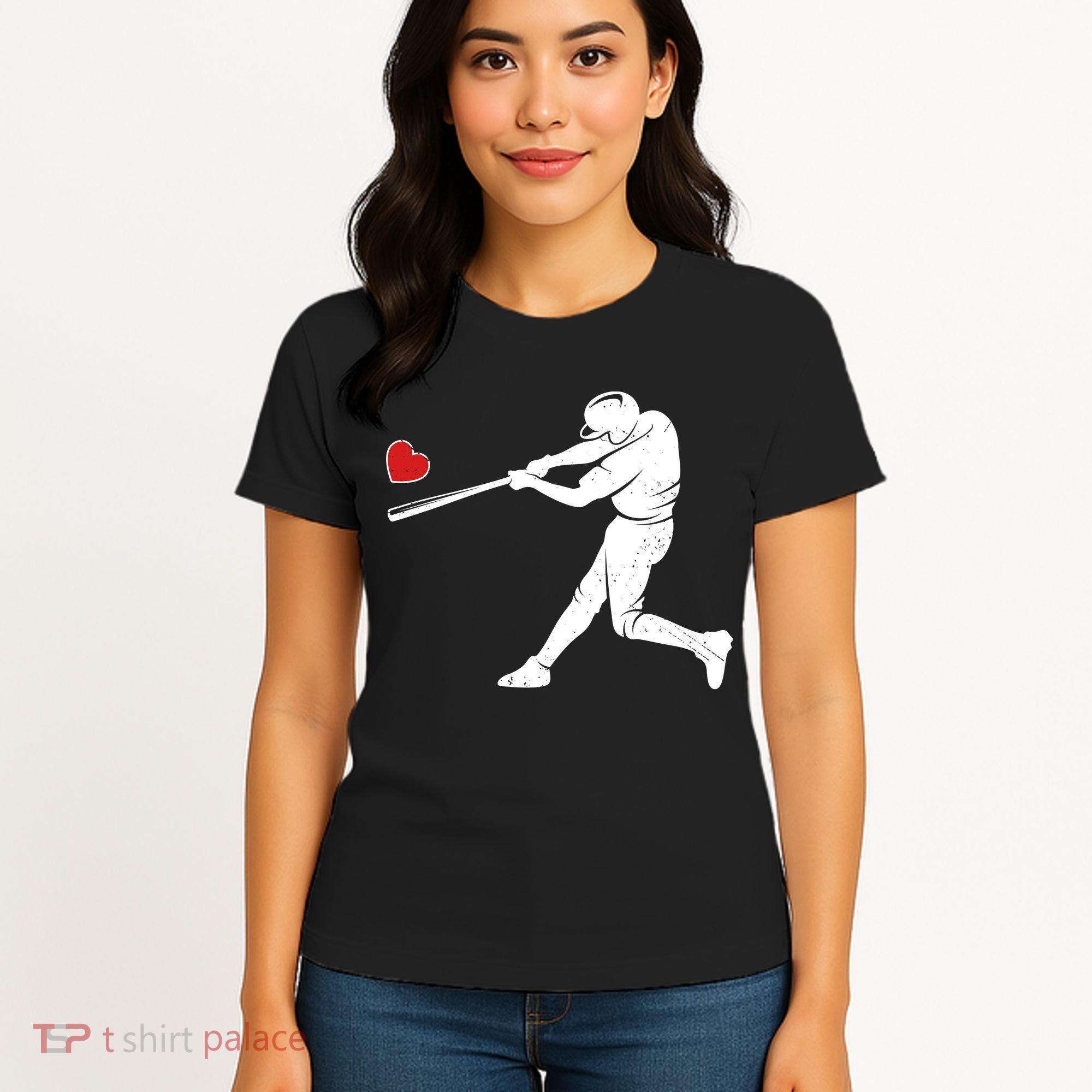 Valentines Day Love Baseball Bat Batter Silhouette Heart Women's T-Shirt