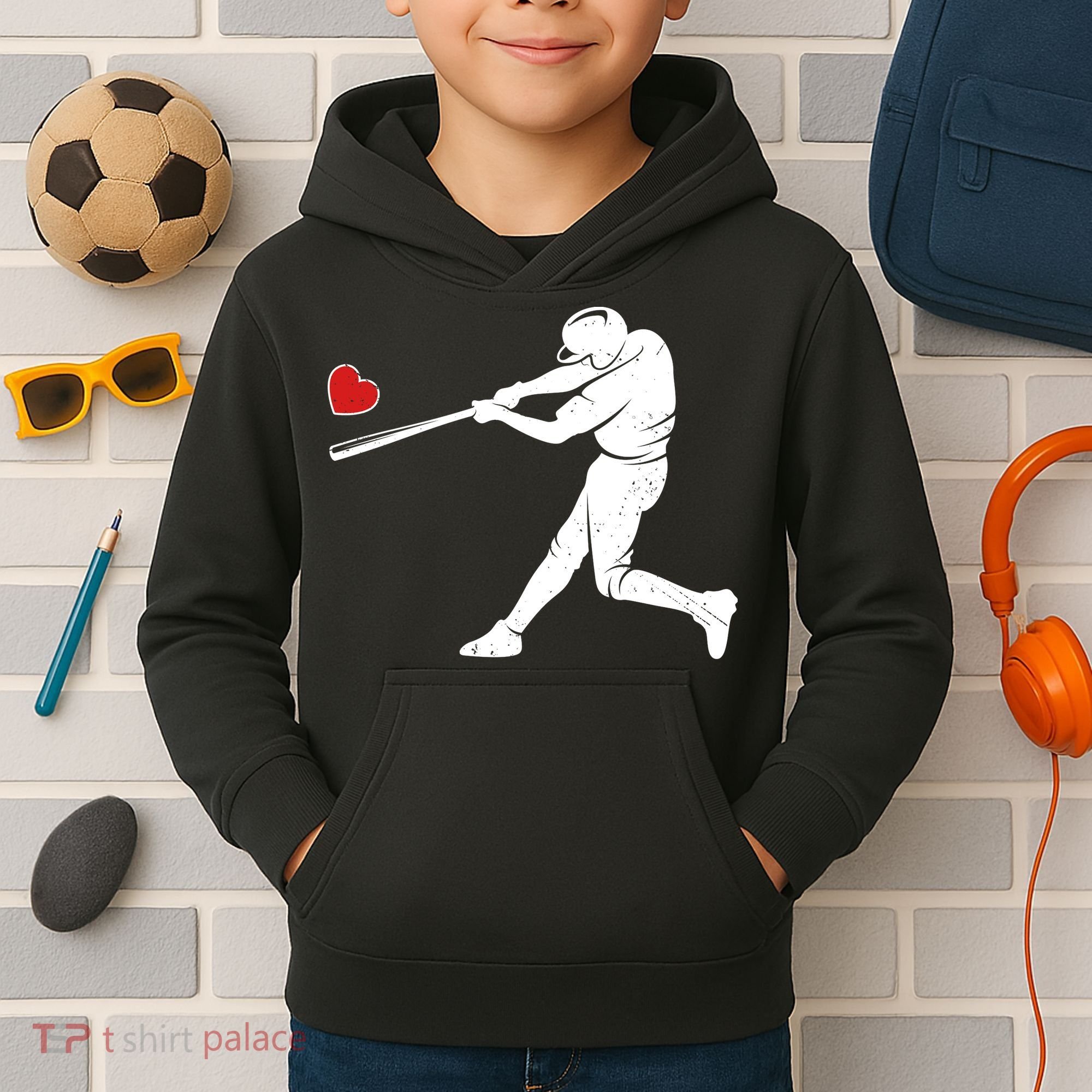Valentines Day Love Baseball Bat Batter Silhouette Heart Kids Hoodie