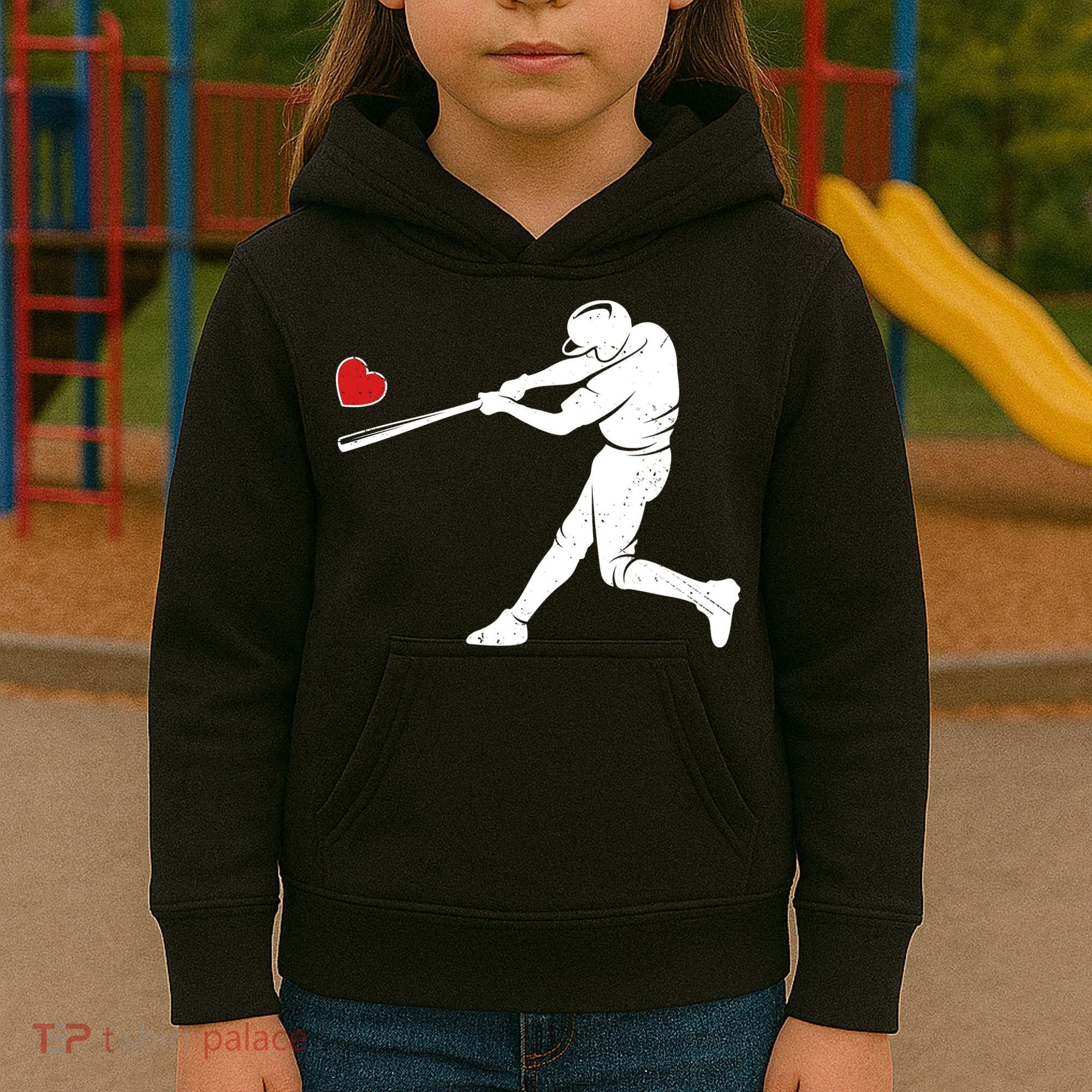 Valentines Day Love Baseball Bat Batter Silhouette Heart Kids Hoodie