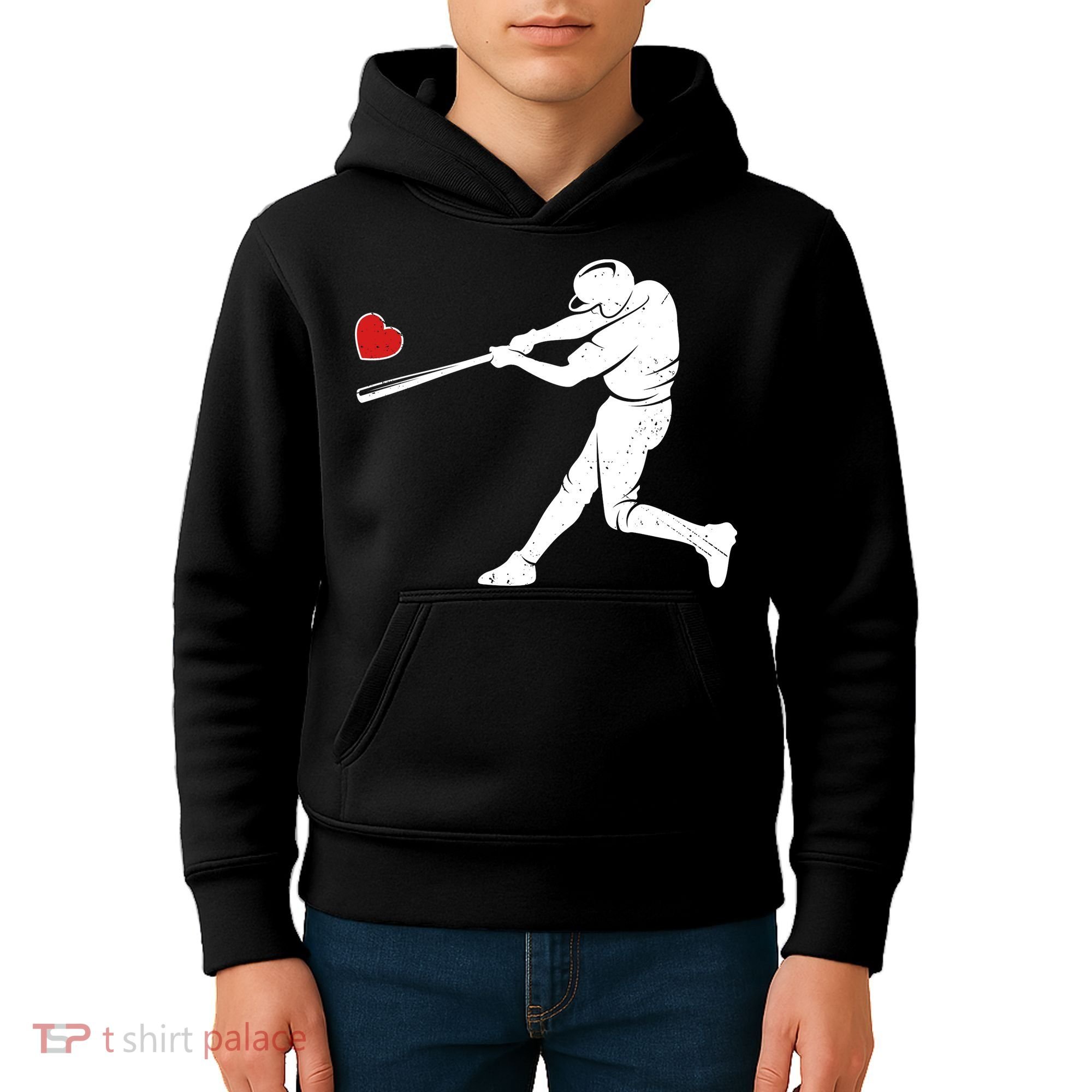 Valentines Day Love Baseball Bat Batter Silhouette Heart Kids Hoodie