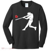 Valentines Day Love Baseball Bat Batter Silhouette Heart Kids Long Sleeve Shirt thumb 0