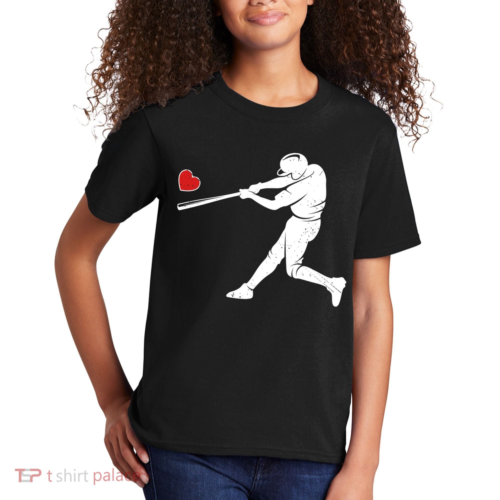 Valentines Day Love Baseball Bat Batter Silhouette Heart Kids T-Shirt
